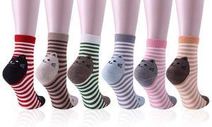 6 Pack Cotton Rich Cat Heel & Toe Socks