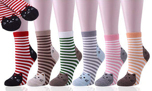 6 Pack Cotton Rich Cat Heel & Toe Socks
